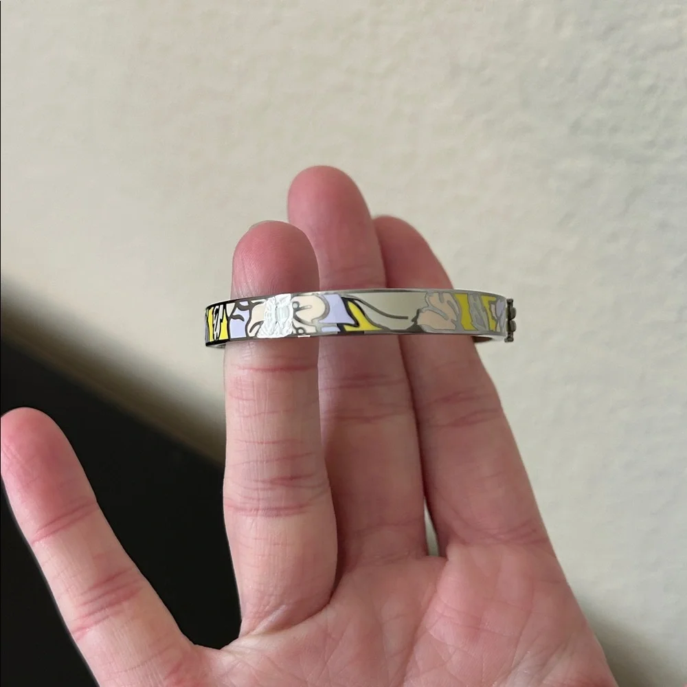 Tory Burch Silver with Yellow Floral Kira Enamel 7mm Bracelet NWT Style 149741